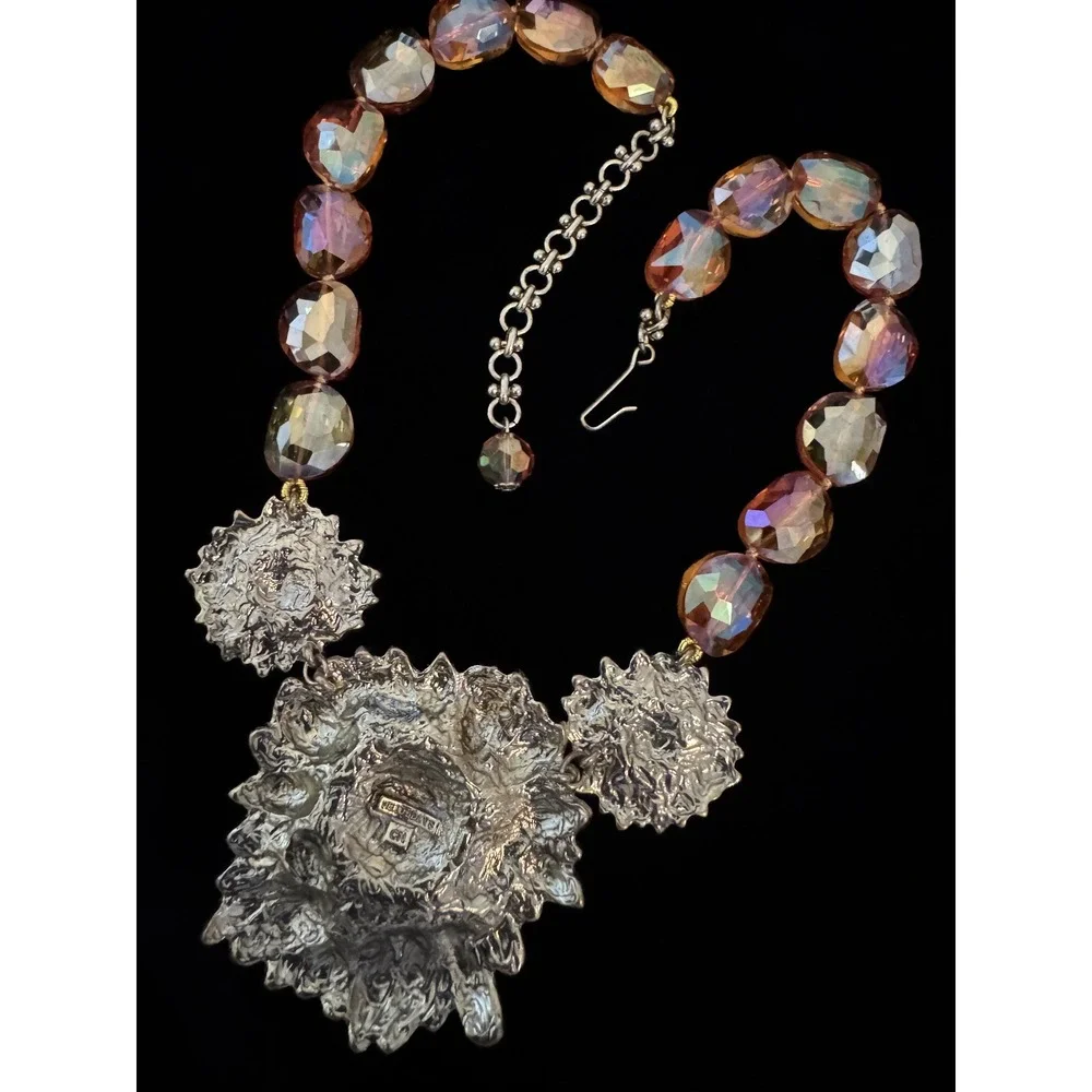 Heidi Daus Statement Necklace Fabulous Fall Amber Pink Yellow Bronzetone 16-19